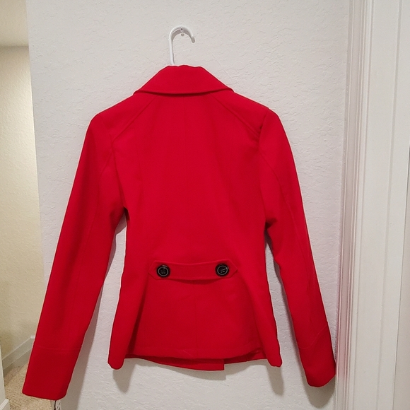 Celebrity Pink Double Breast Pea Coat In Vibrant Red Junior Size XS New W/tags - Picture 3 of 7